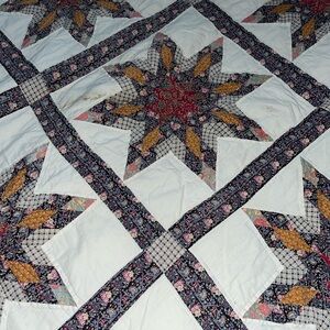 Vintage star patchwork quilt blue red gold white